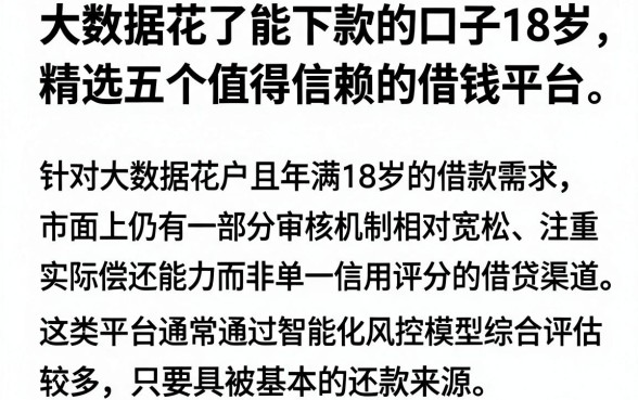 大数据花了能下款的口子18岁,精选五个值得信赖的借钱平台
