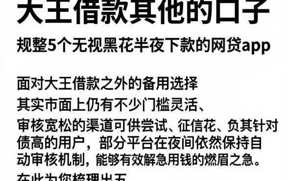 大王借款其他的口子，规整5个无视黑花半夜下款的网贷app