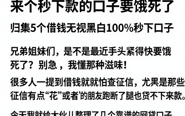 来个秒下款的口子要饿死了，归集5个借钱无视黑白100%秒下口子