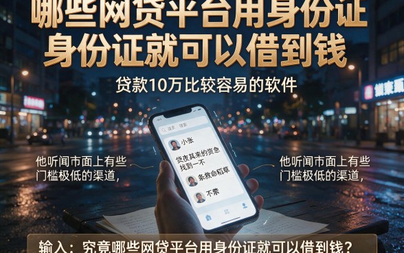 哪些网贷平台用身份证就可以借到钱，规整五个贷款10万比较容易的软件