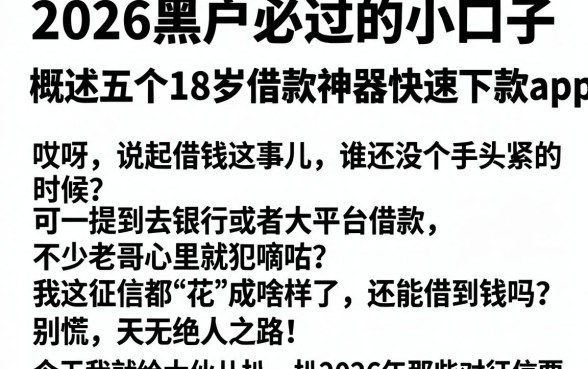 2026黑户必过的小口子,概括五个18岁借款神器快速下款app