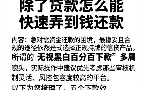 除了贷款怎么能快速弄到钱还款,筛选五个无视黑白百分百下款的借款软件