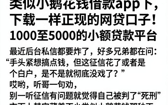 类似小鹅花钱借款app下载一样正规的网贷口子，概括五个1000至5000的小额贷款平台