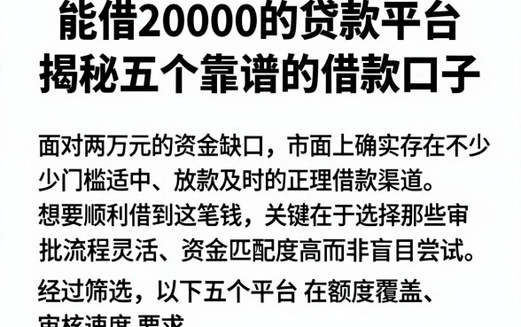 能借20000的贷款平台,揭秘五个靠谱的借款口子