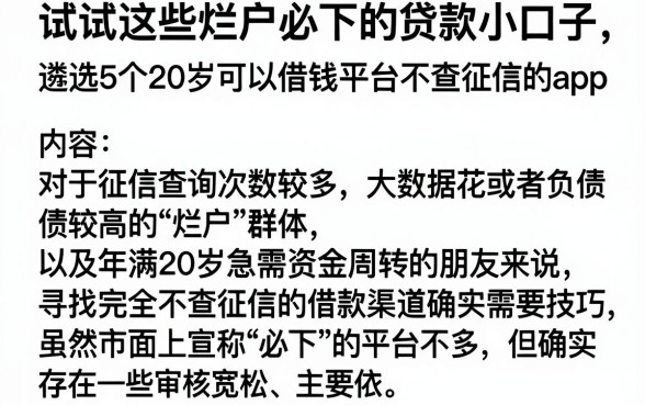 试试这些烂户必下的贷款小口子，遴选5个20岁可以借钱平台不查征信的app