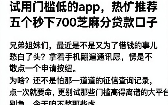 试用门槛低的app,热忱推荐五个秒下700芝麻分贷款口子