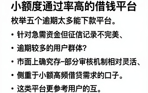 小额度通过率高的借钱平台，枚举五个逾期太多能下款平台