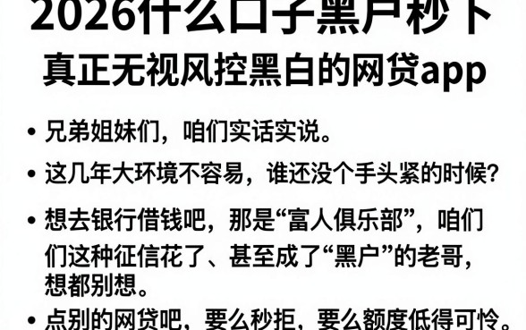 2026什么口子黑户秒下，概括五个真正无视风控黑白的网贷app