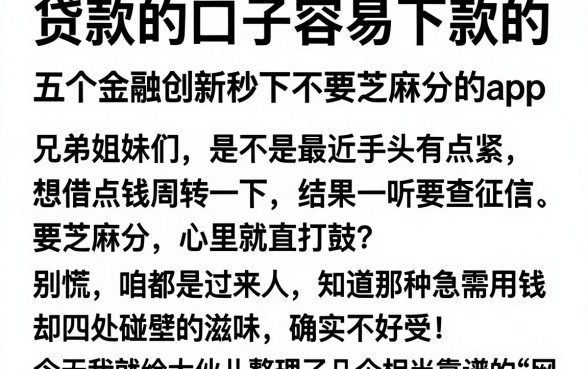 贷款的口子容易下款的,概览五个金融创新秒下不要芝麻分的app