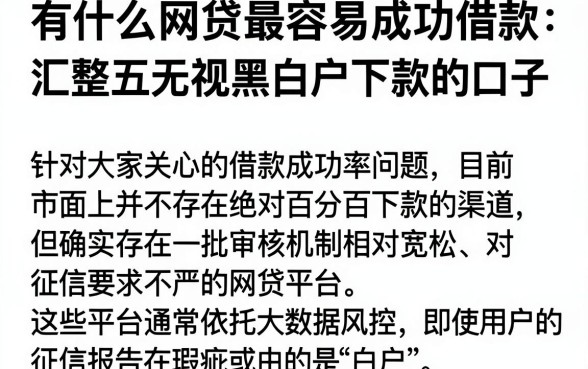 有什么网贷最容易成功借款,汇整五个无视黑白户下款的口子