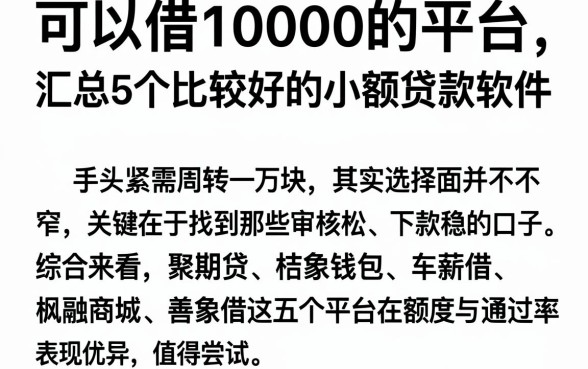可以借10000的平台,汇总5个比较好的小额贷款软件