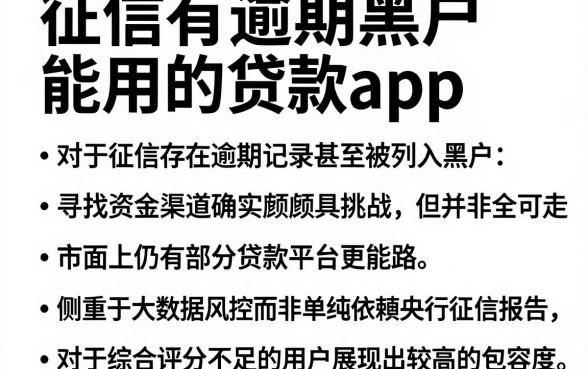 征信有逾期黑户能用的贷款app，详尽说明五个综合评分不足也能下款的网贷