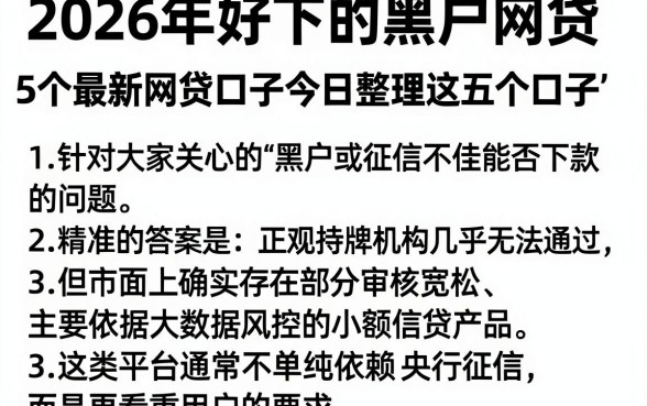 2026年好下的黑户网贷,胪列5个最新网贷口子今日整理这五个口子