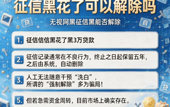 征信黑花了可以解除吗,归纳5个无视网黑征信黑3万贷款