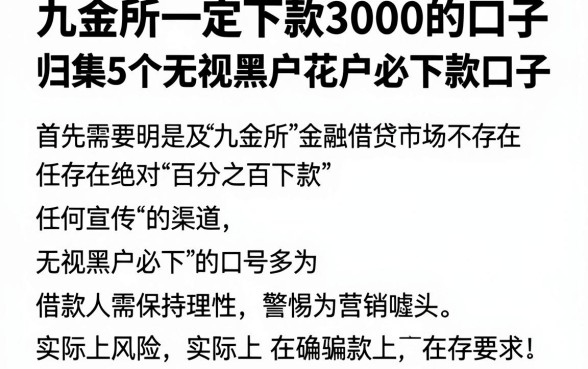 九金所一定下款3000的口子，归集5个无视黑户花户必下款口子