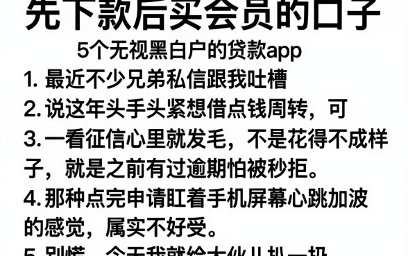 先下款后买会员的口子,详细阐述5个无视黑白户的贷款app