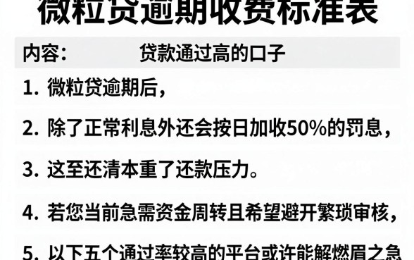 微粒贷逾期收费标准表,条列5个贷款通过高的口子