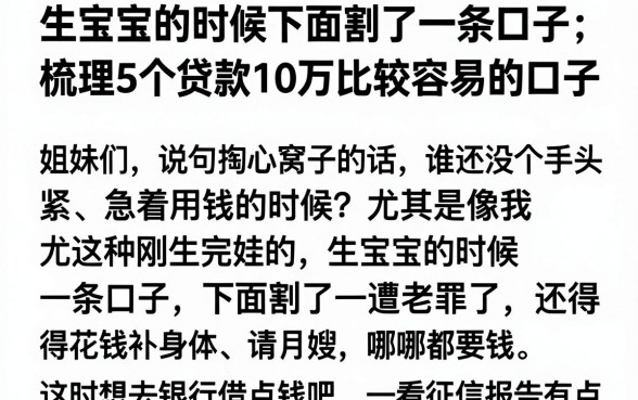 生宝宝的时候下面割了一条口子，梳理5个贷款10万比较容易的口子