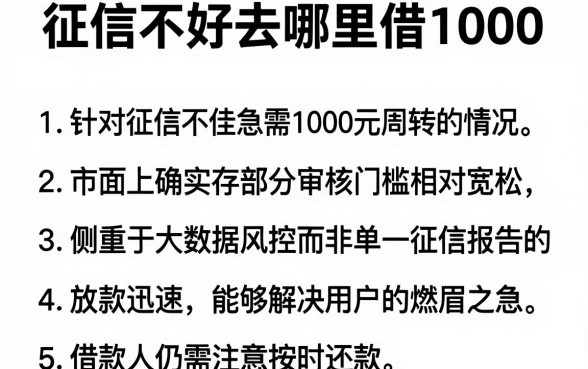征信不好去哪里借1000，罗列五个无视征信秒下款的口子