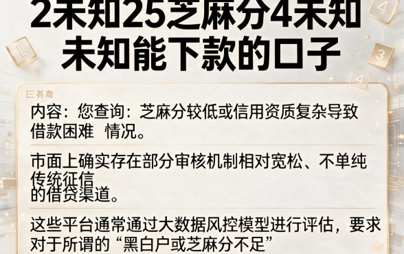2未知25芝麻分4未知未知能下款的口子,归纳五个无视黑白户下款的口子