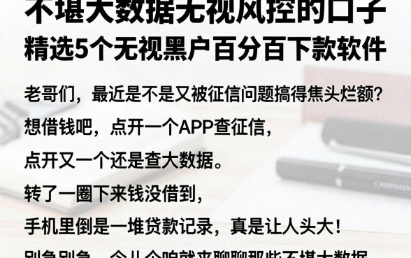 不堪大数据无视风控的口子,精选5个无视黑户百分百下款软件