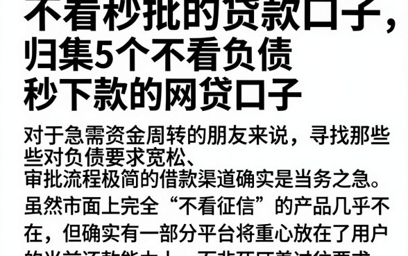 不看秒批的贷款口子，归集5个不看负债秒下款的网贷口子