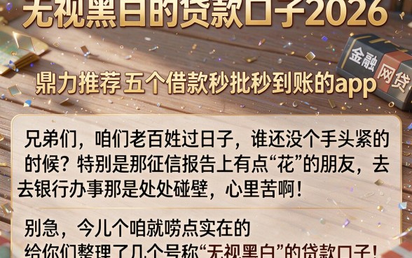 无视黑白的贷款口子2026,鼎力推荐五个借款秒批秒到账的app