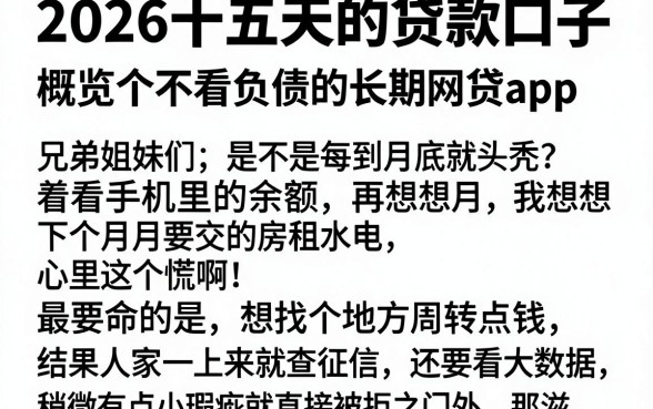 2026十五天的贷款口子,概览五个不看负债的长期网贷app