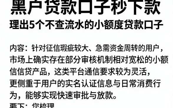 黑户贷款口子秒下款,理出5个不查流水的小额度贷款口子