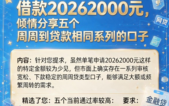 借款20262000元，倾情分享五个周周到贷款相同系列的口子