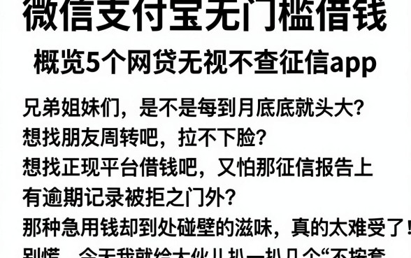 微信支付宝无门槛借钱,概览5个网贷无视不查征信app