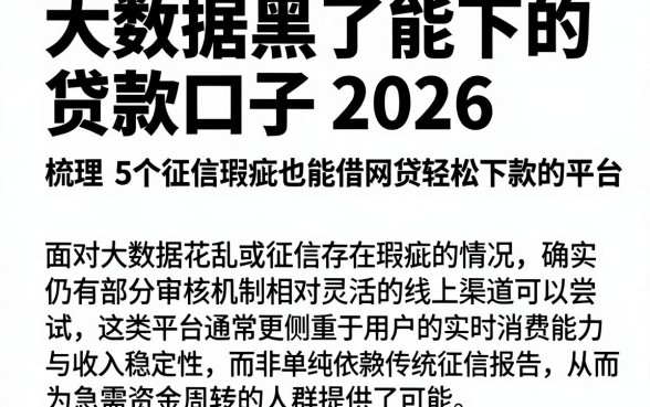 大数据黑了能下的贷款口子2026，梳理5个征信瑕疵也能借网贷轻松下款的平台