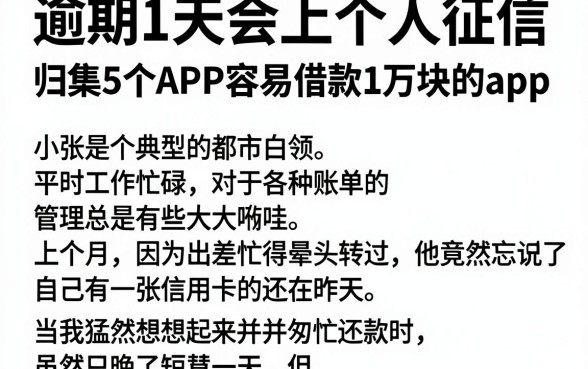逾期1天会上个人征信,归集5个APP容易借款1万块的app