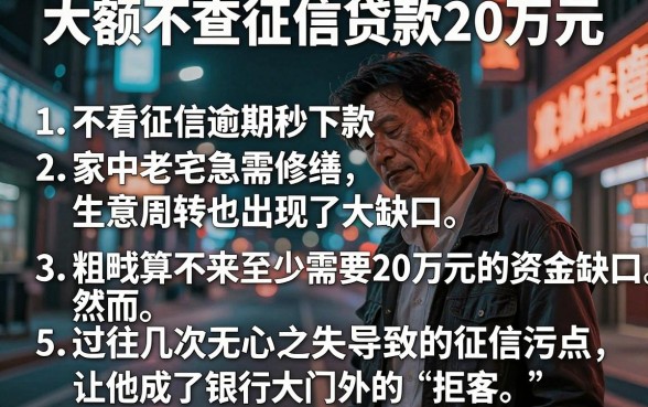 大额不查征信贷款20万元,条列5个不看征信逾期秒下款的贷款