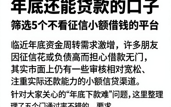 年底还能贷款的口子,筛选5个不看征信小额借钱的平台