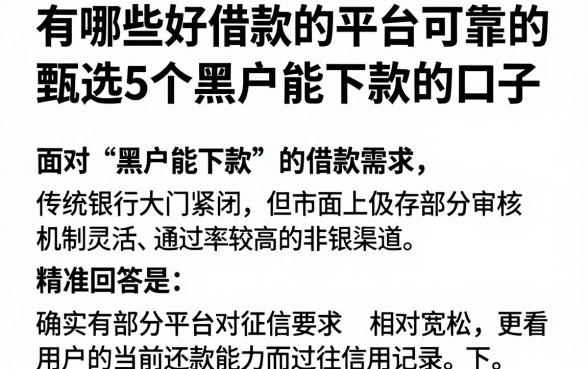有哪些好借款的平台可靠的，甄选5个黑户能下款的口子