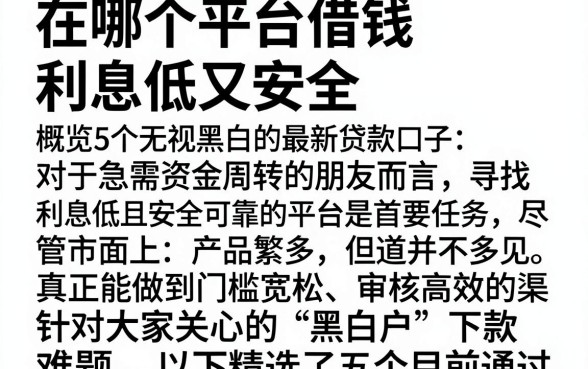 在哪个平台借钱利息低又安全,概览5个无视黑白的最新贷款口子