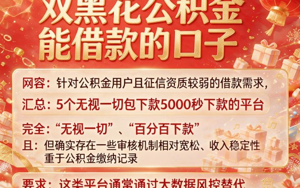 双黑花公积金能借款的口子，汇总5个无视一切包下款5000秒下款的平台