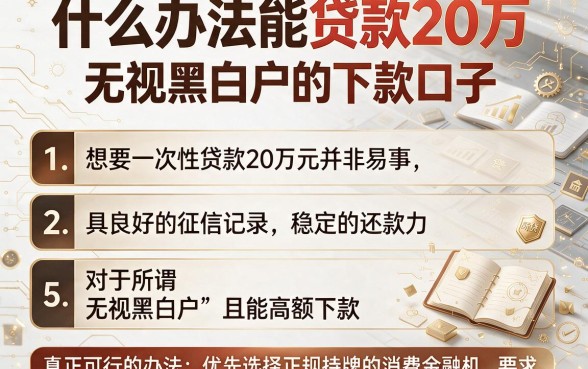 什么办法能贷款20万，罗列5个无视黑白户的下款口子