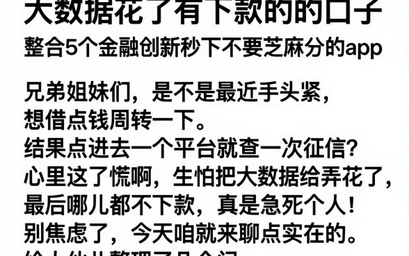 大数据花了有下款的的口子，整合5个金融创新秒下不要芝麻分的app