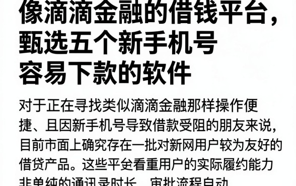 像滴滴金融的借钱平台,甄选五个新手机号容易下款的软件