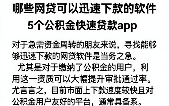 哪些网贷可以迅速下款的软件,概括5个公积金快速贷款app