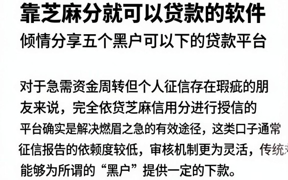 靠芝麻分就可以贷款的软件，倾情分享五个黑户可以下的贷款平台