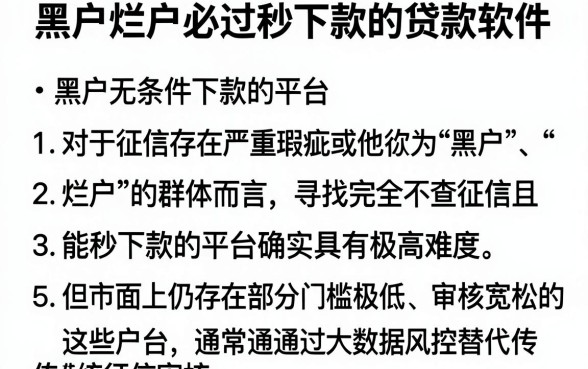 黑户烂户必过秒下款的贷款软件，条列五个黑户无条件下款的平台