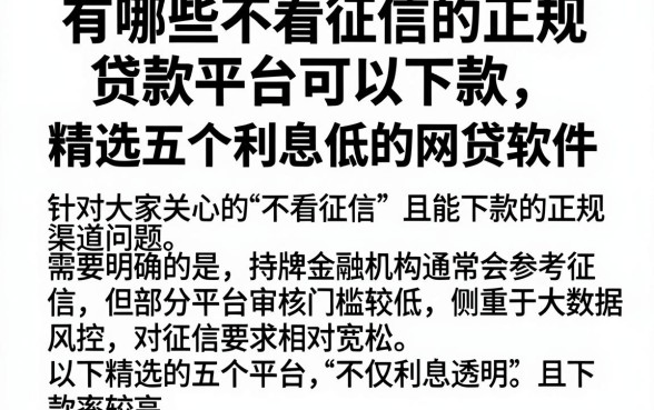 有哪些不看征信的正规贷款平台可以下款,精选五个利息低的网贷软件