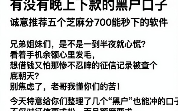 有没有晚上下款的黑户口子，诚意推荐五个芝麻分700能秒下的软件