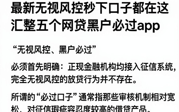 最新无视风控秒下口子都在这,汇整五个网贷黑户必过app