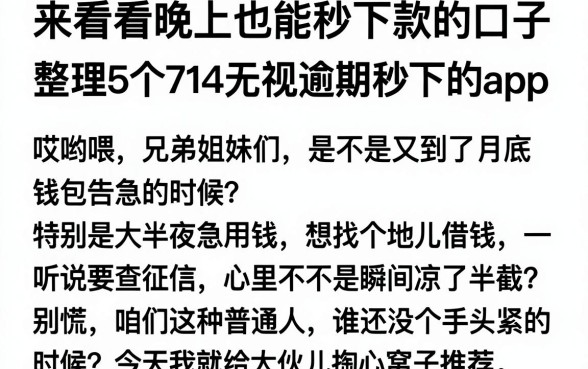 来看看晚上也能秒下款的口子,整理5个714无视逾期秒下的app