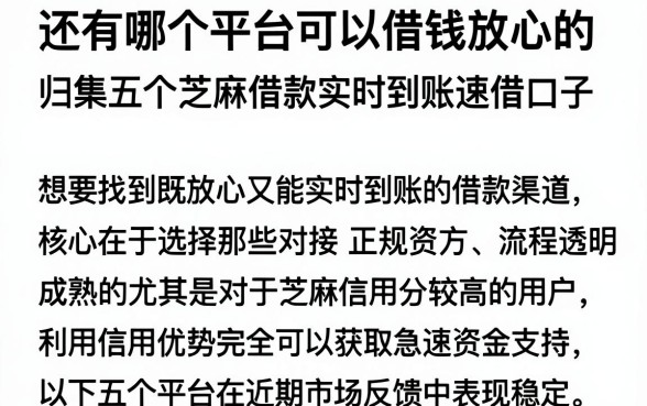 还有哪个平台可以借钱放心的，归集五个芝麻借款实时到账速借口子