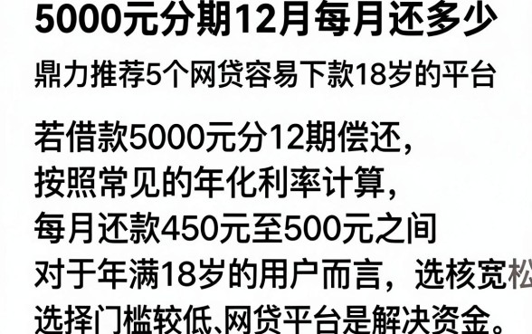 5000元分期12月每月还多少,鼎力推荐5个网贷容易下款18岁的平台